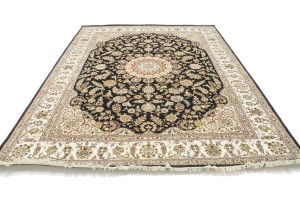 Black Floral 9X12 Indo-Nain Oriental Rug