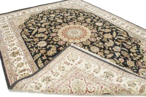Black Floral 9X12 Indo-Nain Oriental Rug