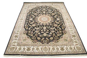 Black Floral 9X12 Indo-Nain Oriental Rug