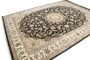 Black Floral 9X12 Indo-Nain Oriental Rug