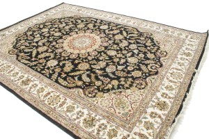 Black Floral 9X12 Indo-Nain Oriental Rug