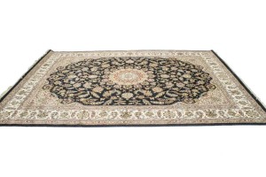 Black Floral 9X12 Indo-Nain Oriental Rug