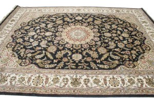Black Floral 9X12 Indo-Nain Oriental Rug