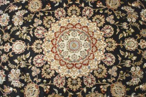 Black Floral 9X12 Indo-Nain Oriental Rug