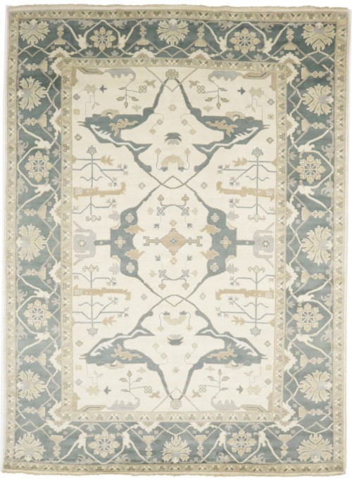 Muted Cream Floral 10X14 Traditional Oushak Oriental Rug