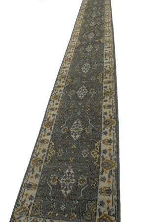 Brownish Floral 3X20 Oushak Chobi Oriental Runner Rug