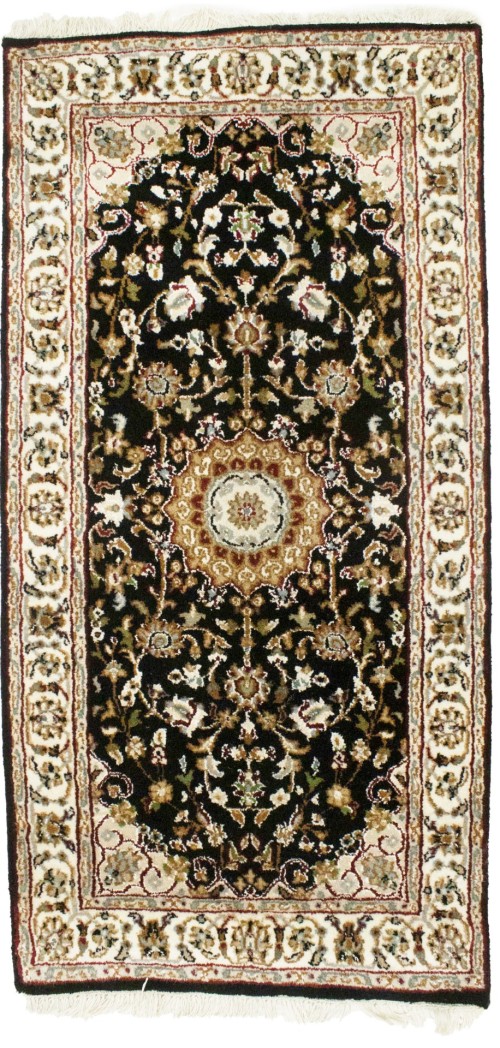 Black Floral 2X4 Indo-Nain Oriental Rug