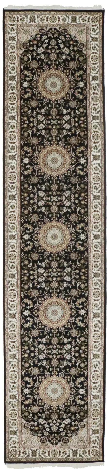 Black Floral 3X12 Indo-Nain Oriental Runner Rug