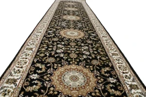 Black Floral 3X12 Indo-Nain Oriental Runner Rug