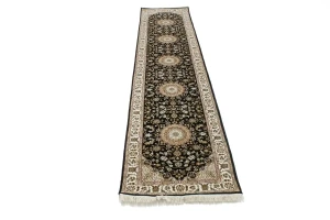 Black Floral 3X12 Indo-Nain Oriental Runner Rug