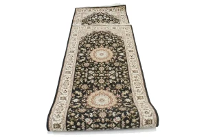 Black Floral 3X12 Indo-Nain Oriental Runner Rug