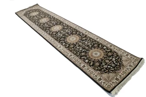 Black Floral 3X12 Indo-Nain Oriental Runner Rug