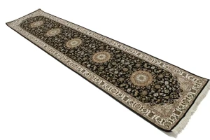 Black Floral 3X12 Indo-Nain Oriental Runner Rug