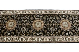 Black Floral 3X12 Indo-Nain Oriental Runner Rug