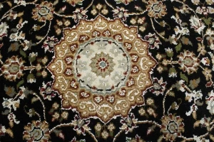 Black Floral 3X12 Indo-Nain Oriental Runner Rug
