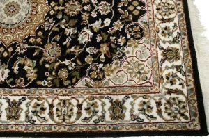 Black Floral 3X12 Indo-Nain Oriental Runner Rug