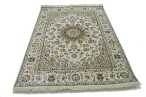 Cream Floral 5X7 Indo-Nain Oriental Rug
