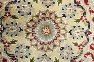 Dark Navy Floral 6X6 Indo-Nain Oriental Round Rug