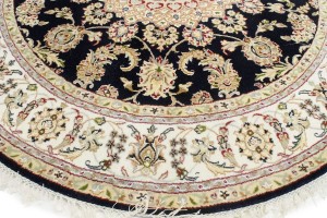 Dark Navy Floral 6X6 Indo-Nain Oriental Round Rug