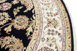 Dark Navy Floral 6X6 Indo-Nain Oriental Round Rug
