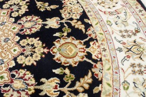 Dark Navy Floral 6X6 Indo-Nain Oriental Round Rug