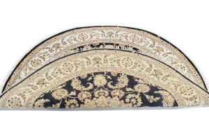 Dark Navy Floral 6X6 Indo-Nain Oriental Round Rug