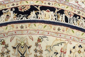 Dark Navy Floral 6X6 Indo-Nain Oriental Round Rug