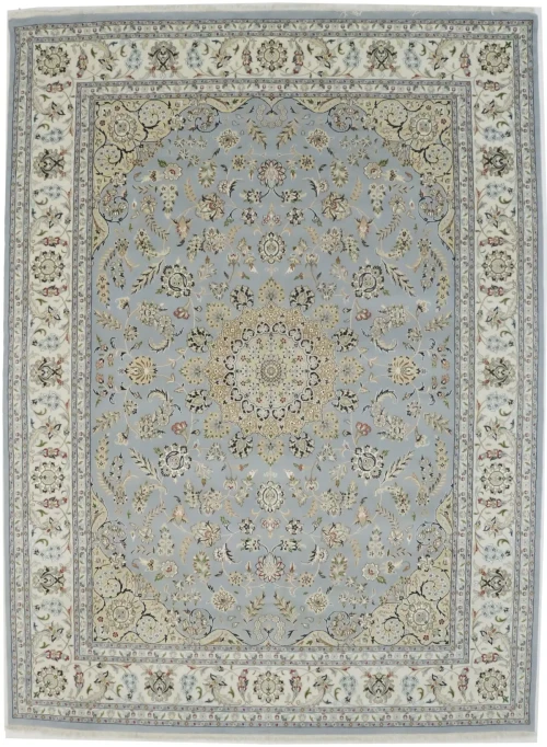 Light Blue Floral 9X12 Indo-Nain Oriental Rug