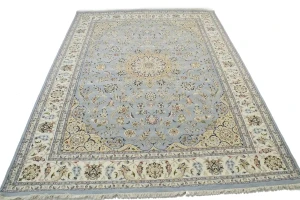 Light Blue Floral 9X12 Indo-Nain Oriental Rug