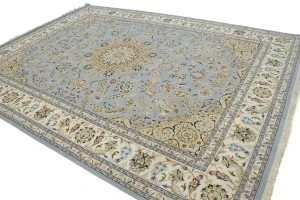 Light Blue Floral 9X12 Indo-Nain Oriental Rug