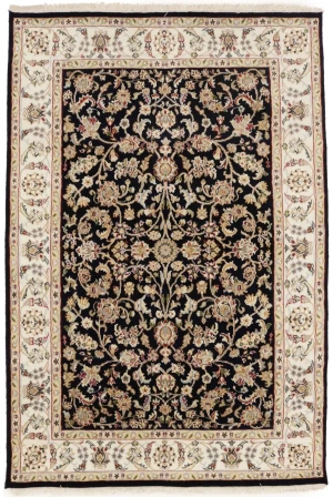 Dark Navy Floral 4X6 Indo-Nain Oriental Rug