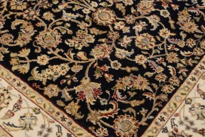 Dark Navy Floral 4X6 Indo-Nain Oriental Rug