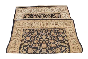 Dark Navy Floral 4X6 Indo-Nain Oriental Rug