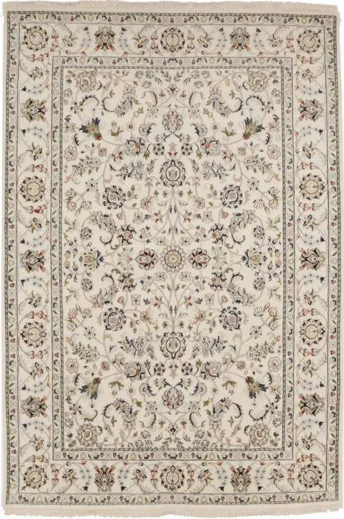 Cream Floral 5'5X8 Indo-Nain Oriental Rug