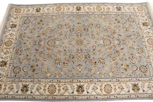 Light Blue Floral 4X6 Indo-Nain Oriental Rug