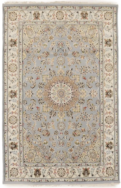 Light Blue-gray Floral 4X6 Indo-Nain Oriental Rug