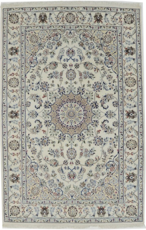 Cream Floral 4X6 Indo-Nain Oriental Rug