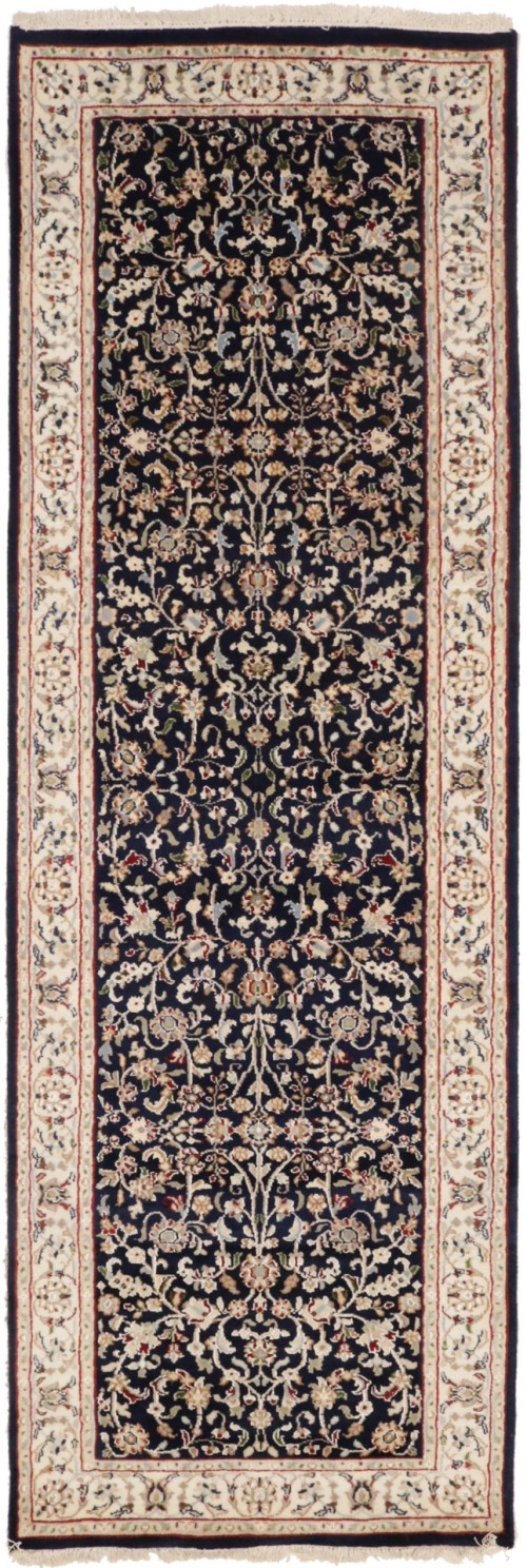 Dark Navy Floral 3X8 Indo-Nain Oriental Runner Rug