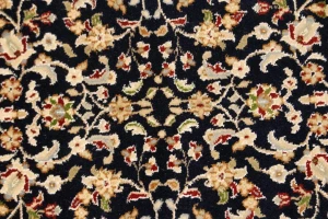 Dark Navy Floral 3X10 Indo-Nain Oriental Runner Rug