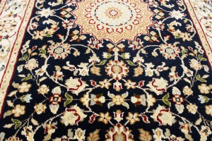 Dark Navy Floral 3X10 Indo-Nain Oriental Runner Rug