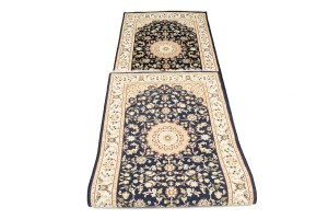 Dark Navy Floral 3X10 Indo-Nain Oriental Runner Rug