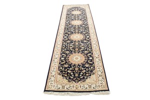 Dark Navy Floral 3X10 Indo-Nain Oriental Runner Rug
