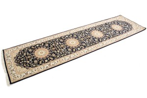 Dark Navy Floral 3X10 Indo-Nain Oriental Runner Rug