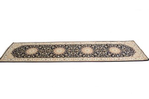 Dark Navy Floral 3X10 Indo-Nain Oriental Runner Rug