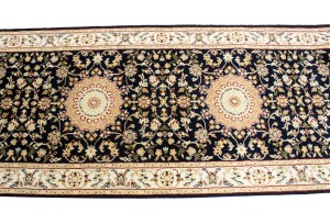 Dark Navy Floral 3X10 Indo-Nain Oriental Runner Rug