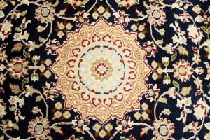 Dark Navy Floral 3X10 Indo-Nain Oriental Runner Rug
