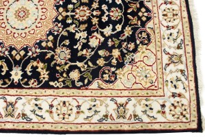 Dark Navy Floral 3X10 Indo-Nain Oriental Runner Rug