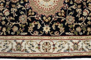 Dark Navy Floral 3X12 Indo-Nain Oriental Runner Rug