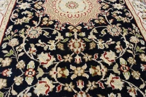 Dark Navy Floral 3X12 Indo-Nain Oriental Runner Rug