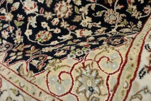 Dark Navy Floral 3X12 Indo-Nain Oriental Runner Rug